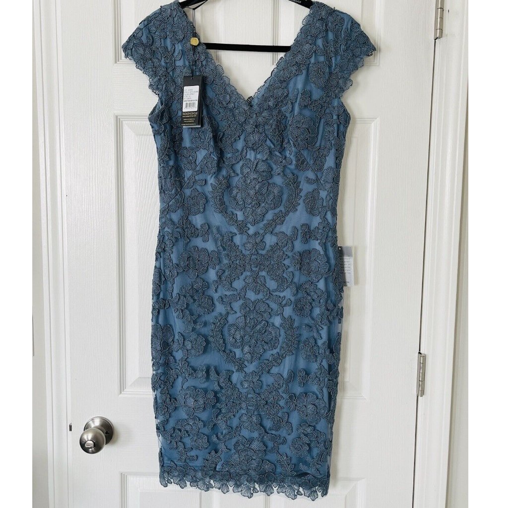 Nwt Tadashi Shoji Blue Lace Dress Aty1304mz - Size 10 $368